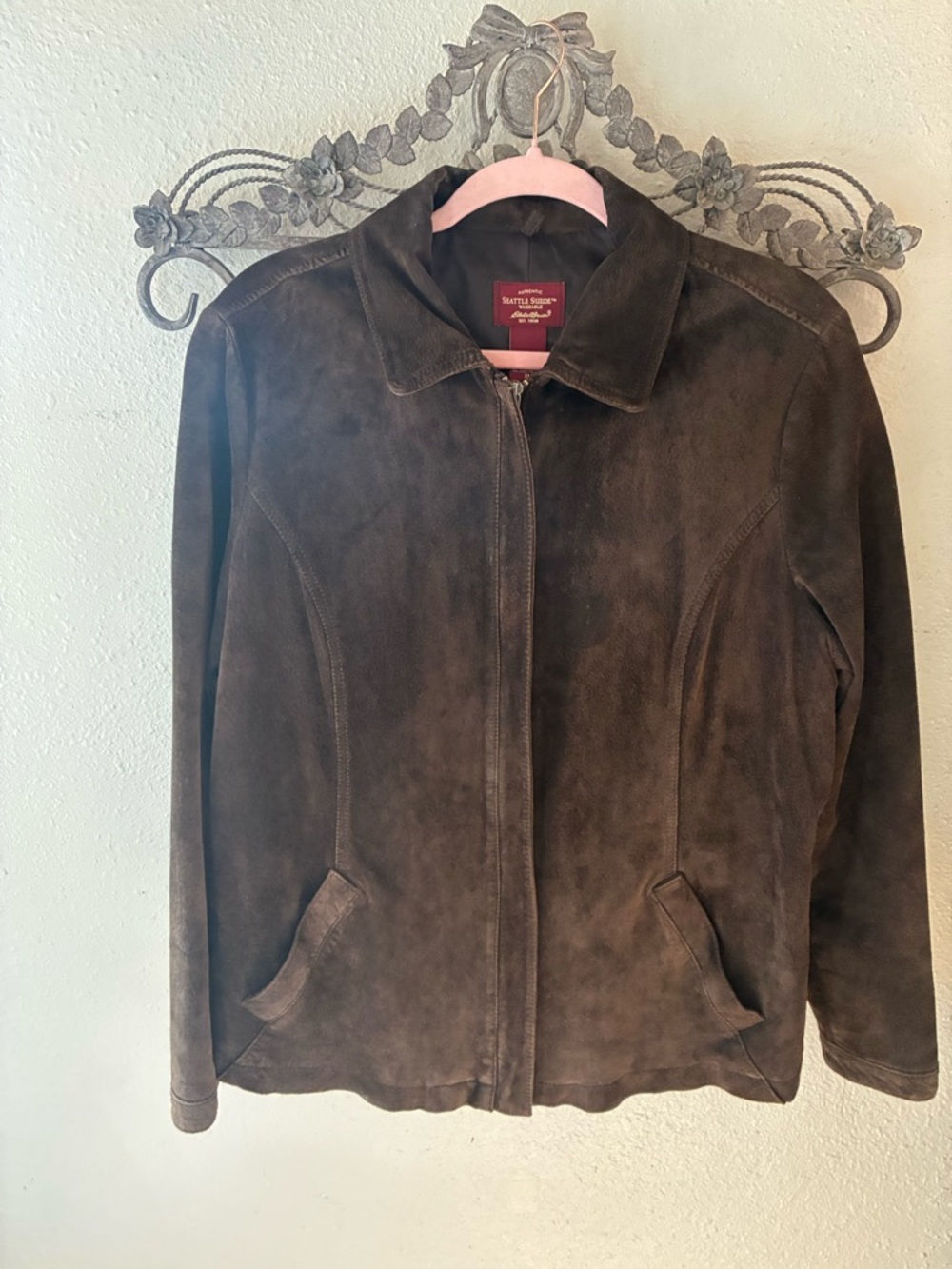 Eddie Bauer Seattle Suede Washable Chocolate Brown Zip Front Jacket